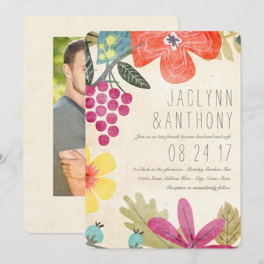 Rustiek paradijs wijngaard foto bruiloft kaart (Voorkant / Achterkant)