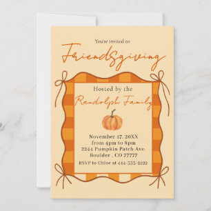 Rustiek Pastel Sinaasappel Gingham Friendsgiving Kaart