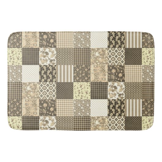 Rustiek  Patchwork Beige Bruin Quiltpatroon Badmat (Voorkant)