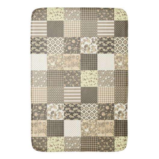 Rustiek  Patchwork Beige Bruin Quiltpatroon Badmat (Voorkant Verticaal)