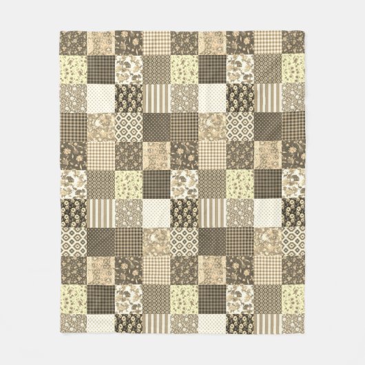 Rustiek  Patchwork Beige Bruin Quiltpatroon Fleece Deken (Voorkant)