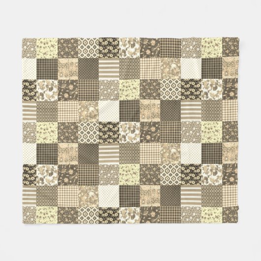 Rustiek  Patchwork Beige Bruin Quiltpatroon Fleece Deken (Voorkant (Horizontaal))