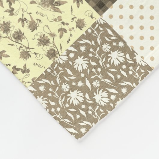 Rustiek  Patchwork Beige Bruin Quiltpatroon Fleece Deken (Hoek)