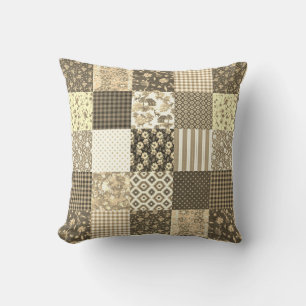 Rustiek  Patchwork Beige Bruin Quiltpatroon Kussen