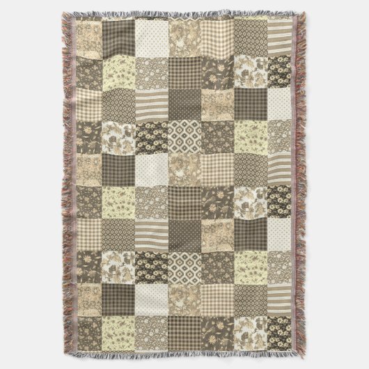 Rustiek  Patchwork Beige Quiltpatroon Deken (Voorkant Verticaal)