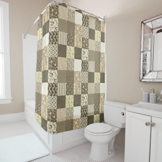Rustiek  Patchwork Beige Quiltpatroon Douchegordijn (In situ)