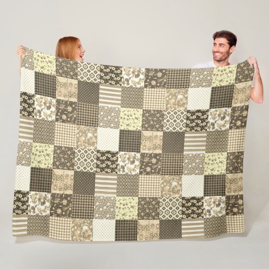 Rustiek  Patchwork Beige Quiltpatroon Fleece Deken (In situ)