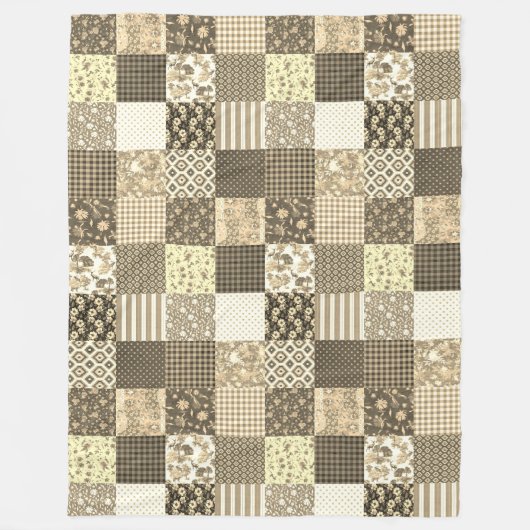 Rustiek  Patchwork Beige Quiltpatroon Fleece Deken (Voorkant)