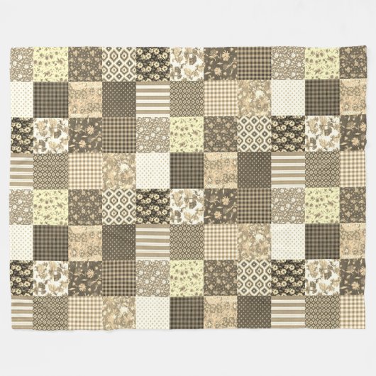 Rustiek  Patchwork Beige Quiltpatroon Fleece Deken (Voorkant (Horizontaal))