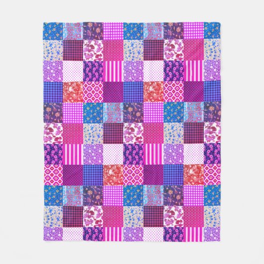 Rustiek Patchwork Blauw Roze Quiltpatroon Fleece Deken (Voorkant)