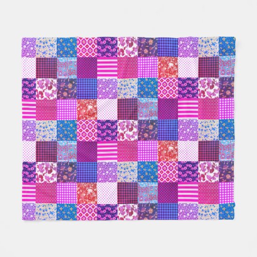 Rustiek Patchwork Blauw Roze Quiltpatroon Fleece Deken (Voorkant (Horizontaal))