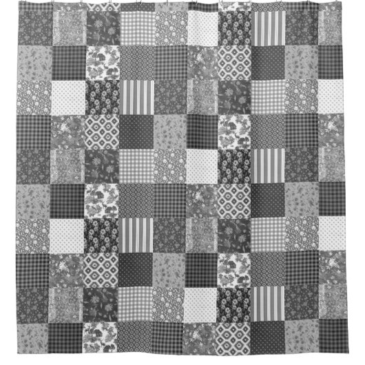 Rustiek  Patchwork Grijs Quiltpatroon Douchegordijn (Voorkant)