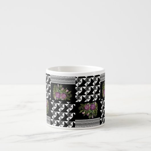 Rustiek, patchwork, rozen espresso kop (Voorkant)
