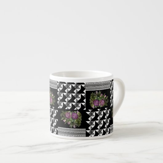 Rustiek, patchwork, rozen espresso kop (Voorkant rechts)