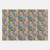 Rustiek Patroon Blauwe Hortensia's en Roze Bloemen Inpakpapier Vel (Voorkant)