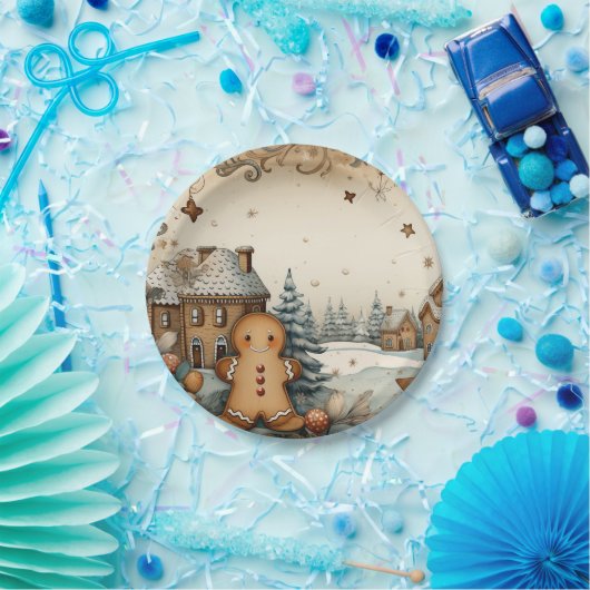 Rustiek peperkoek dorp papieren bordje (Feest)