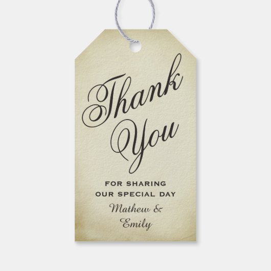 rustiek perkament dank u bruiloft cadeaulabel (Achterkant)