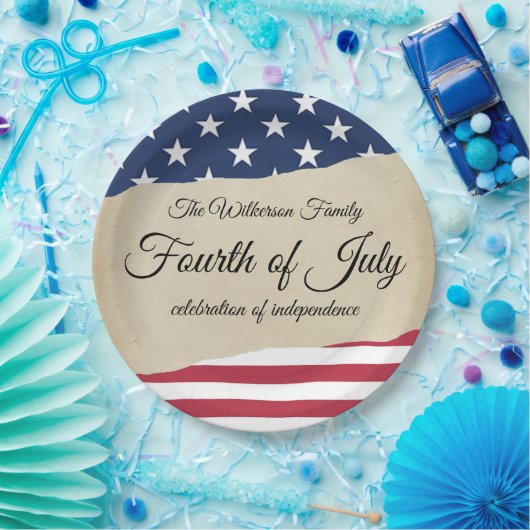 Rustiek perkament en Amerikaanse vlag Vierde van j Papieren Bordje (Feest)