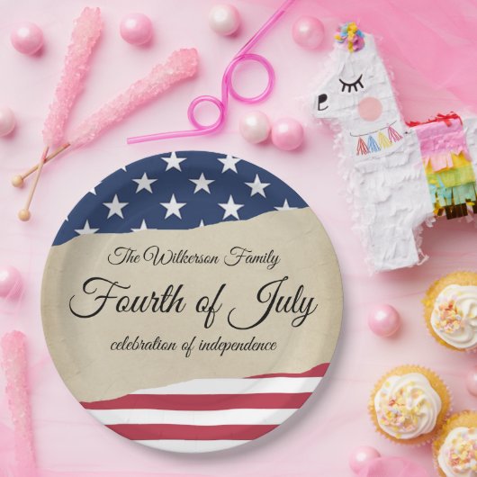 Rustiek perkament en Amerikaanse vlag Vierde van j Papieren Bordje (Feest)