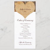 Rustiek perkament hart hout bruiloft programma programmakaart (Achterkant)