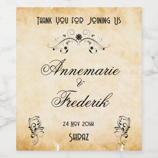 Rustiek perkament wijn etiket (Enkel label)