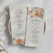 Rustiek Perzik Boho Bloemen Huwelijksprogramma Programmakaart