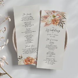 Rustiek Perzik Boho Bloemen Huwelijksprogramma Programmakaart