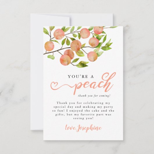 Rustiek perzik fruit verjaardagsfeestje bedankkaart (Voorkant)