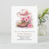 Rustiek Pet en Boot Waterverf Cowgirl Baby shower Kaart (Staand voorkant)