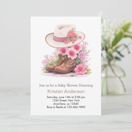 Rustiek Pet en Boot Waterverf Cowgirl Baby shower Kaart (Staand voorkant)