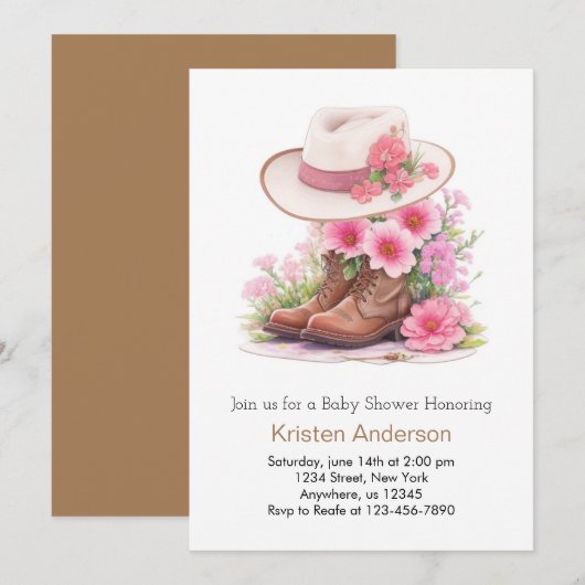 Rustiek Pet en Boot Waterverf Cowgirl Baby shower Kaart (Voorkant / Achterkant)
