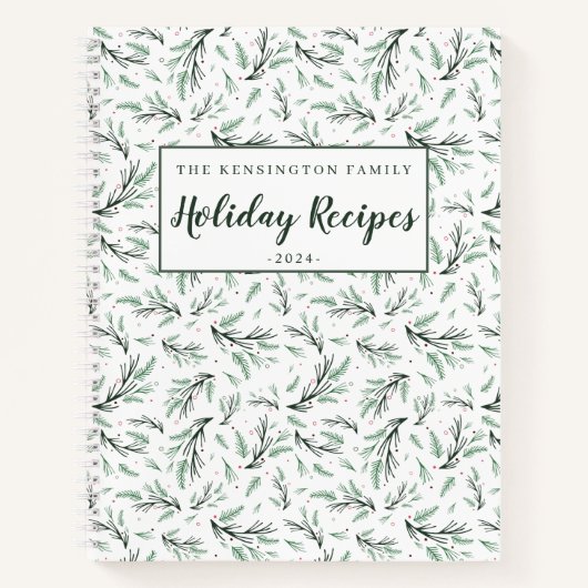 Rustiek Pine Branch Pattern Vakantie Recept Notitieboek (Voorkant)