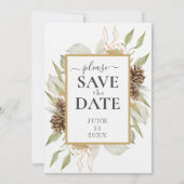 Rustiek Pinecone Lijst op wit SAVE THE DATE Kaart (Voorkant)