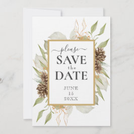 Rustiek Pinecone Lijst op wit SAVE THE DATE Kaart