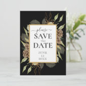 Rustiek Pinecone Lijst op Zwart SAVE THE DATE Kaart (Staand voorkant)