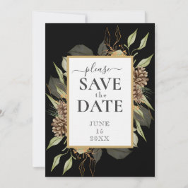 Rustiek Pinecone Lijst op Zwart SAVE THE DATE Kaart