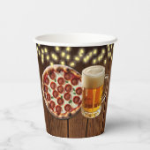 Rustiek Pizza & Bier Baby shower Papieren Bekers (Achterkant)