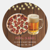 Rustiek Pizza & Bier Baby shower Ronde Sticker (Voorkant)