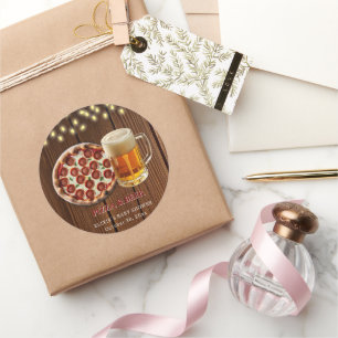 Rustiek Pizza & Bier Baby shower Ronde Sticker