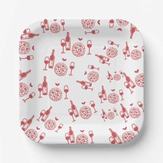 Rustiek Pizza & Wijn Vrijgezellenfeest Papieren Bordje (Voorkant)