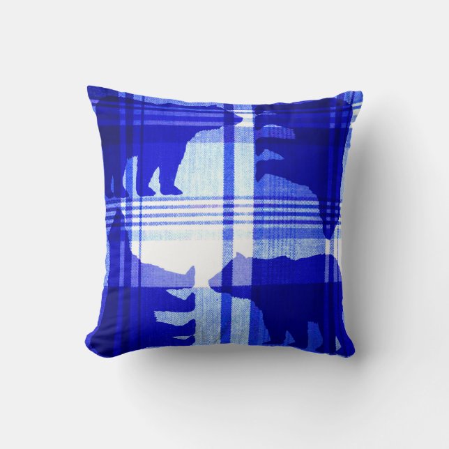 Rustiek plaid blauw beer gooikussen kussen (Voorkant)