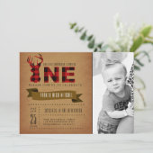 Rustiek Plaid Eerste Verjaardagsfeest Uitnodigen F Kaart (Staand voorkant)