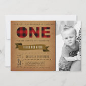 Rustiek Plaid Eerste Verjaardagsfeest Uitnodigen F Kaart (Voorkant)