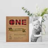 Rustiek Plaid Eerste Verjaardagsfeest Uitnodigen F Kaart (Staand voorkant)