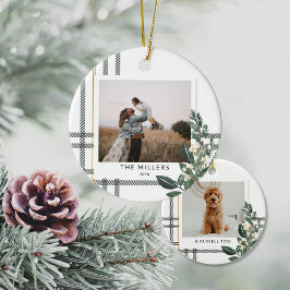 Rustiek Plaid Greenery Vakantie Dubbelzijdig Foto Keramisch Ornament