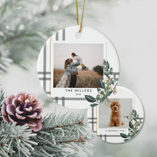 Rustiek Plaid Greenery Vakantie Dubbelzijdig Foto Keramisch Ornament