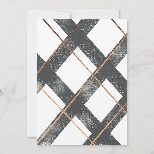 Rustiek Plaid Grijs en Goud Vakantie Party Kaart (Achterkant)