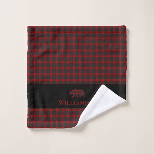 Rustiek Plaid Monogram Beer | Buffelrood Zwart Bad Handdoek (Wasdoekje)