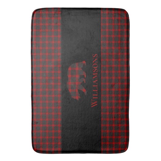 Rustiek Plaid Monogram Beer | Buffelrood Zwart Badmat (Voorkant Verticaal)