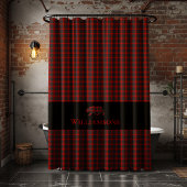 Rustiek Plaid Monogram Beer | Buffelrood Zwart Douchegordijn